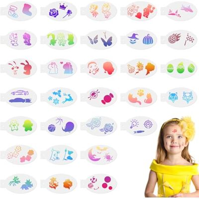 URAQT 30 stuks herbruikbare gezichtsschildersjablonen, tijdelijke tattoo-sjablonen voor kinderen, gezichtsschildersjablonen voor feest, Kerstmis, Halloween, carnaval, F URAQT 30 stuks herbruikbare gezichtsschildersjablonen, tijdelijke tattoo-sjablonen voor kinderen, gezichtsschildersjablonen voor feest, Kerstmis, Halloween, carnaval, F