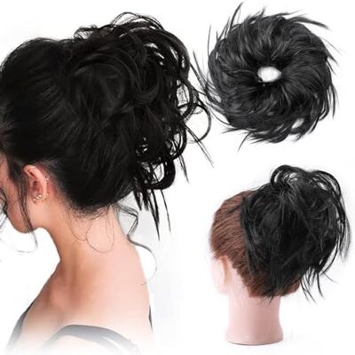 S-noilite XXL Haarstukje van rubber, haarelastiek, volumineus, krullend of rommelig knot, clip-in extensions, natuurlijk haar, donkerzwart S-noilite XXL Haarstukje van rubber, haarelastiek, volumineus, krullend of rommelig knot, clip-in extensions, natuurlijk haar, donkerzwart