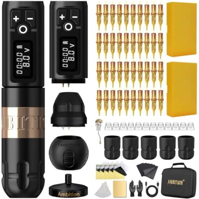 Ambition Soldier Complete set tattoo-machine – roterende tattoo-machine, dubbele batterij 2400 mAh, 40 naalden, Glory-patronen, gemengde maten voor professionele kunstenaars Ambition Soldier Complete set tattoo-machine – roterende tattoo-machine, dubbele batterij 2400 mAh, 40 naalden, Glory-patronen, gemengde maten voor professionele kunstenaars
