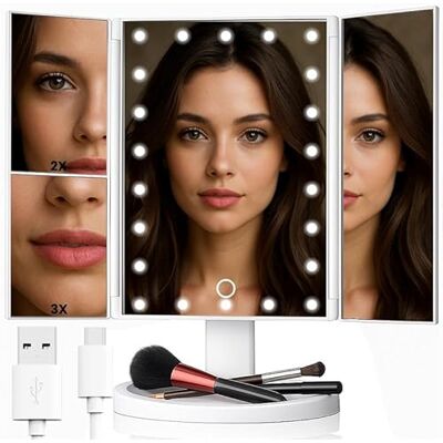 Retoo Make-upspiegel met led, 2 x 3 x vergroting, met touch-schakelaar, led-make-upspiegel, 180 graden draaibaar, spiegelhelderheid met natuurlijk ledlicht, cosmetische spiegel Retoo Make-upspiegel met led, 2 x 3 x vergroting, met touch-schakelaar, led-make-upspiegel, 180 graden draaibaar, spiegelhelderheid met natuurlijk ledlicht, cosmetische spiegel