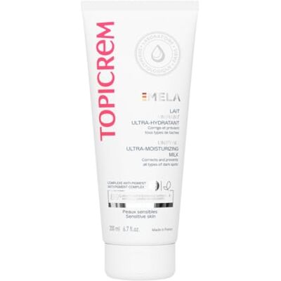 Topicrem Mela, Ultra Hydraterende Bodymilk Hydrateert 24 uur, egaliseert de teint, corrigeert en voorkomt het verschijnen van vlekken Romige textuur Gevoelige Huid Oude Formule 200 ml Topicrem Mela, Ultra Hydraterende Bodymilk Hydrateert 24 uur, egaliseert de teint, corrigeert en voorkomt het verschijnen van vlekken Romige textuur Gevoelige Huid Oude Formule 200 ml