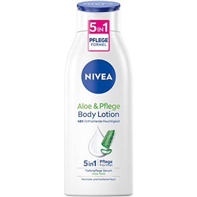 NIVEA Aloë vera bodylotion en verzorging (400 ml), lichaamscrème voor de droge huid met 5-in-1 verzorgingsformule en serum, huidcrème met aloë vera van natuurlijke oorsprong NIVEA Aloë vera bodylotion en verzorging (400 ml), lichaamscrème voor de droge huid met 5-in-1 verzorgingsformule en serum, huidcrème met aloë vera van natuurlijke oorsprong