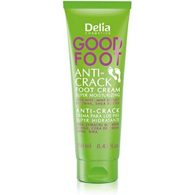 Delia Cosmetics Good Foot Voetcrème tegen scheuren, beschermt gevoelige hielen, voorkomt beschadigingen, biedt regeneratie en comfort voor droge voeten, 250 ml Delia Cosmetics Good Foot Voetcrème tegen scheuren, beschermt gevoelige hielen, voorkomt beschadigingen, biedt regeneratie en comfort voor droge voeten, 250 ml