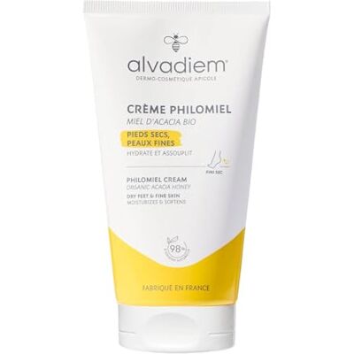 Alvadiem Philomiel crème 150 ml met biologische acaciahoning droge voetcrème, hydraterend en voedend ruwheid, beschadigde hielen gemaakt in Frankrijk Alvadiem Philomiel crème 150 ml met biologische acaciahoning droge voetcrème, hydraterend en voedend ruwheid, beschadigde hielen gemaakt in Frankrijk
