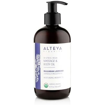 Alteya Organic Massage en lichaamsolie mengsel met ontspannende lavendel 250 ml USDA gecertificeerd 100% biologisch, puur natuurlijk biologisch kalmerende anti-stressbehandeling verzorgt de huid Alteya Organic Massage en lichaamsolie mengsel met ontspannende lavendel 250 ml USDA gecertificeerd 100% biologisch, puur natuurlijk biologisch kalmerende anti-stressbehandeling verzorgt de huid