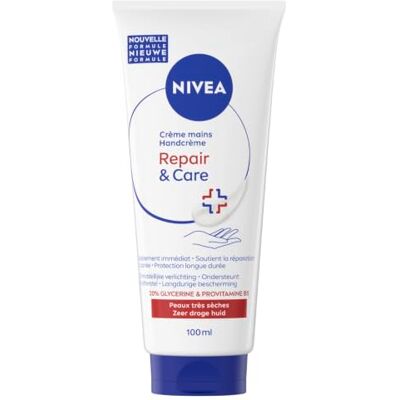 NIVEA 3-in-1 handcrème Repair Zeer droge en ruwe huid (1 x 100 ml), hydraterende handverzorging, rijke en vetvrije formule, herstellende vochtinbrengende crème met expanthenol NIVEA 3-in-1 handcrème Repair Zeer droge en ruwe huid (1 x 100 ml), hydraterende handverzorging, rijke en vetvrije formule, herstellende vochtinbrengende crème met expanthenol