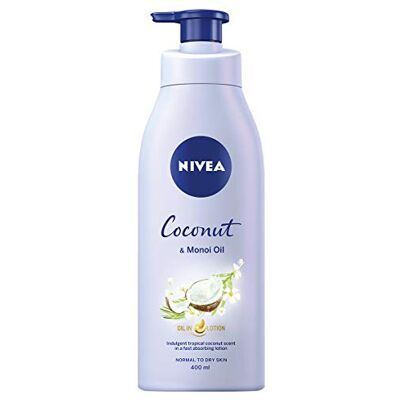 NIVEA Olie in kokos- en monoi-olielotion (400 ml), herstellende vochtinbrengende crème voor het lichaam met tropische kokosnootgeur en krachtige monoi-infusie, crème NIVEA Olie in kokos- en monoi-olielotion (400 ml), herstellende vochtinbrengende crème voor het lichaam met tropische kokosnootgeur en krachtige monoi-infusie, crème