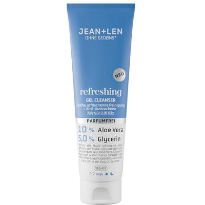 Jean & Len Refreshing Gel Cleanser, ideaal voor alle huidtypes, olievrije geltextuur, zachte reiniging, beschermt de huid tegen uitdrogen, geurvrije reinigingsgel, veganistisch, 125 ml Idéal pour tous les types de peau, texture gel sans huile, protège l Jean & Len Refreshing Gel Cleanser, ideaal voor alle huidtypes, olievrije geltextuur, zachte reiniging, beschermt de huid tegen uitdrogen, geurvrije reinigingsgel, veganistisch, 125 ml Idéal pour tous les types de peau, texture gel sans huile, protège l