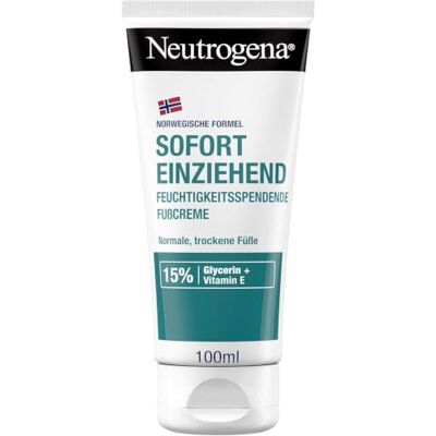 Neutrogena Vochtinbrengende voetcrème met onmiddellijke absorptie met 15% glycerine + vitamine E, Noorse formule, vochtinbrengende crème voor Noorse en droge voeten, 100 ml Neutrogena Vochtinbrengende voetcrème met onmiddellijke absorptie met 15% glycerine + vitamine E, Noorse formule, vochtinbrengende crème voor Noorse en droge voeten, 100 ml