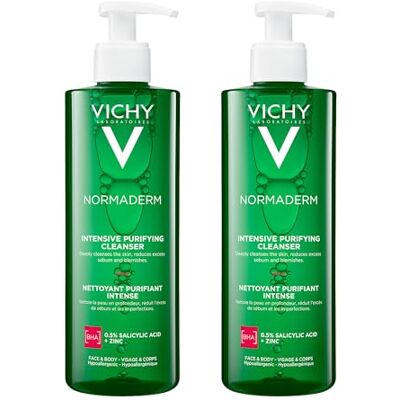 VICHY Normaderm Intensieve reinigingsgel, vettige huid, verwijdert onzuiverheden en overtollige talg, hypoallergeen en niet-comedogeen, 2 × 400 ml VICHY Normaderm Intensieve reinigingsgel, vettige huid, verwijdert onzuiverheden en overtollige talg, hypoallergeen en niet-comedogeen, 2 × 400 ml