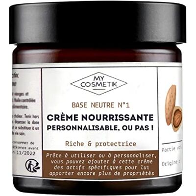 MY COSMETIK Voedende, rijke en beschermende crème – 100% aanpasbaar – Bio Cosmos Organic – neutrale basis rijk aan aloë vera, sheaboter en zoete amandelolie – – 100 ml MY COSMETIK Voedende, rijke en beschermende crème – 100% aanpasbaar – Bio Cosmos Organic – neutrale basis rijk aan aloë vera, sheaboter en zoete amandelolie – – 100 ml