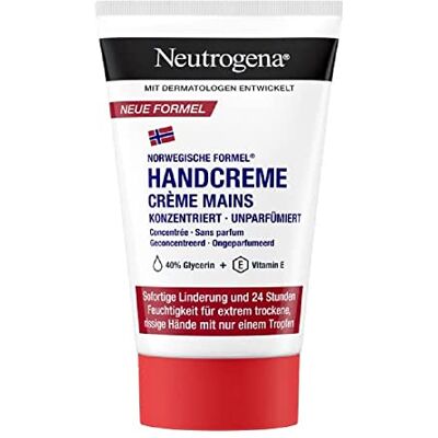 Neutrogena Geconcentreerde handcrème zonder parfum, rustgevende vochtinbrengende crème met 40% glycerine + vitamine E, instant vochtinbrengende crème voor zeer droge handen, 50 ml Neutrogena Geconcentreerde handcrème zonder parfum, rustgevende vochtinbrengende crème met 40% glycerine + vitamine E, instant vochtinbrengende crème voor zeer droge handen, 50 ml
