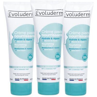 Evoluderm Voedende voetcrème, 125 ml, veganistisch, gemaakt in Frankrijk, 3 x 125 ml Evoluderm Voedende voetcrème, 125 ml, veganistisch, gemaakt in Frankrijk, 3 x 125 ml