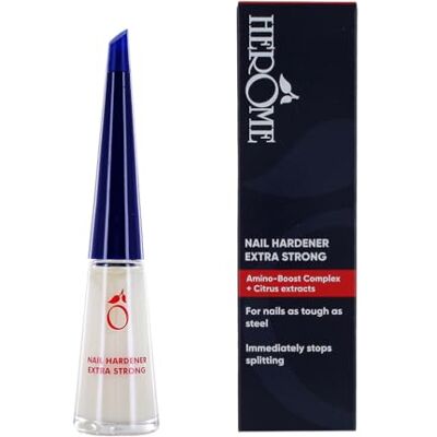 Herome extra sterke nagelverharder de eerste resultaten zijn al na 8 dagen zichtbaar. (Nagelverharder extra sterk) 10ml. À la provitamine B5, vitamines C & E et extrait de graines de céleri, pour ongles mous et cassants Herome extra sterke nagelverharder de eerste resultaten zijn al na 8 dagen zichtbaar. (Nagelverharder extra sterk) 10ml. À la provitamine B5, vitamines C & E et extrait de graines de céleri, pour ongles mous et cassants