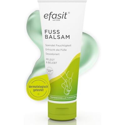 Efasit Voetbalsem: rijke hydraterende verzorging voor droge voeten met jojoba- en rozemarijnolie, smeerwortel en kamille, voedt en verstevigt de voeten, 75 ml Efasit Voetbalsem: rijke hydraterende verzorging voor droge voeten met jojoba- en rozemarijnolie, smeerwortel en kamille, voedt en verstevigt de voeten, 75 ml