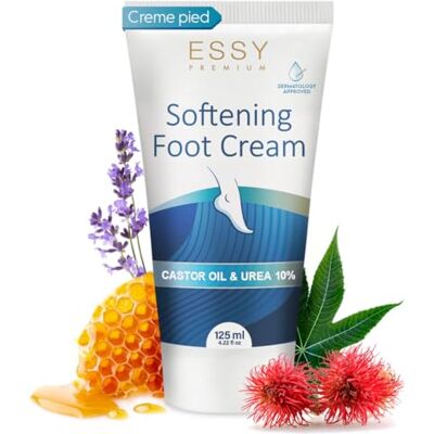 Essy Voetcrème, 125 ml, ureum 10% voor gescheurde hielen en zeer droge Vochtinbrengende formule met ricinusolie, snelle absorptie en niet vettig Essy Voetcrème, 125 ml, ureum 10% voor gescheurde hielen en zeer droge Vochtinbrengende formule met ricinusolie, snelle absorptie en niet vettig