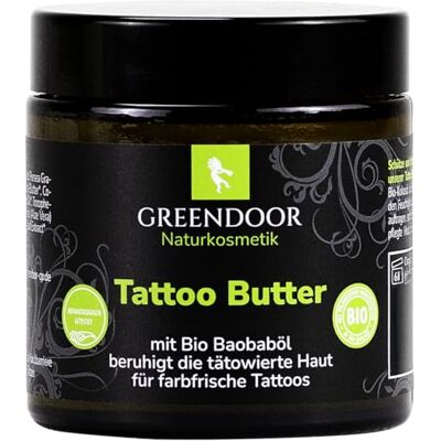 GREENDOOR Tattoo boter 120 ml voor verse tatoeages veganistische natuurlijke verzorging zonder parfum professionele huidverzorging voor getatoeëerde huid dermatologisch direct getest door de GREENDOOR Tattoo boter 120 ml voor verse tatoeages veganistische natuurlijke verzorging zonder parfum professionele huidverzorging voor getatoeëerde huid dermatologisch direct getest door de