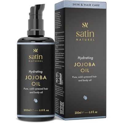 Satin Naturel Biologische veganistische jojoba-olie, 200 ml, voor het verfraaien van gezicht, lichaam, haar en nagels, rijk aan vitamine E, koudgeperste etherische olie, haarolie, natuurlijk satijn Satin Naturel Biologische veganistische jojoba-olie, 200 ml, voor het verfraaien van gezicht, lichaam, haar en nagels, rijk aan vitamine E, koudgeperste etherische olie, haarolie, natuurlijk satijn