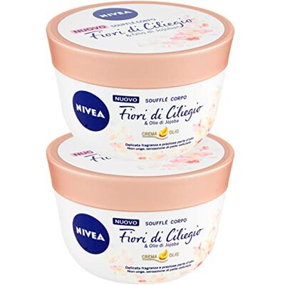 NIVEA Soufflé kersenbloesems, vochtinbrengende crème voor het lichaam, lichte en delicate textuur met jojoba-oliekralen, gladde en fluweelzachte huid, 2 verpakkingen van 200 ml NIVEA Soufflé kersenbloesems, vochtinbrengende crème voor het lichaam, lichte en delicate textuur met jojoba-oliekralen, gladde en fluweelzachte huid, 2 verpakkingen van 200 ml