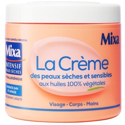 Mixa Intensieve gezichtscrème, lichaam, hand, voor droge en gevoelige huid, 100% plantaardige oliën, 400 ml Mixa Intensieve gezichtscrème, lichaam, hand, voor droge en gevoelige huid, 100% plantaardige oliën, 400 ml