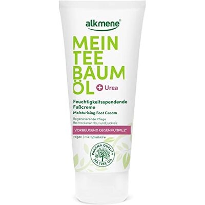 Alkmene Mon Tea Tree Oil, voetcrème, 100 ml, voorkomt schimmels, natuurlijke tea tree olie, veganistisch en klimaatneutraal, vochtinbrengende voetcrème Alkmene Mon Tea Tree Oil, voetcrème, 100 ml, voorkomt schimmels, natuurlijke tea tree olie, veganistisch en klimaatneutraal, vochtinbrengende voetcrème