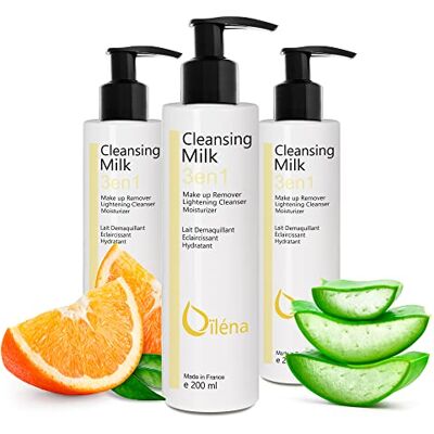 Oïléna Make-up remover lotion 3 x 200 ml vitamine E en aloë vera 3-in-1 reiniger, hydraterend, vlekverwijderaar oogcontour voor de gevoelige huid, 3 stuks Oïléna Make-up remover lotion 3 x 200 ml vitamine E en aloë vera 3-in-1 reiniger, hydraterend, vlekverwijderaar oogcontour voor de gevoelige huid, 3 stuks