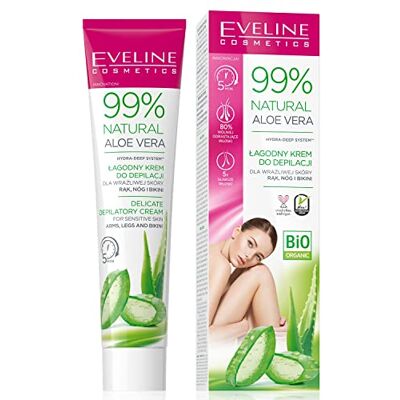 EVELINE COSMETICS Crème dépilatoire naturelle à l'aloe vera 99% pour les mains, les jambes et le bikini, 125 ml EVELINE COSMETICS Crème dépilatoire naturelle à l'aloe vera 99% pour les mains, les jambes et le bikini, 125 ml
