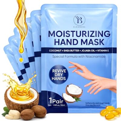 BLOOMORA Masker voor zeer droge handen, handverzorgingshandschoenen met kokosnoot en sheaboter, jojoba-olie en vitamine E, hydraterende handhandschoenen, handverzorgingsset voor heren en BLOOMORA Masker voor zeer droge handen, handverzorgingshandschoenen met kokosnoot en sheaboter, jojoba-olie en vitamine E, hydraterende handhandschoenen, handverzorgingsset voor heren en