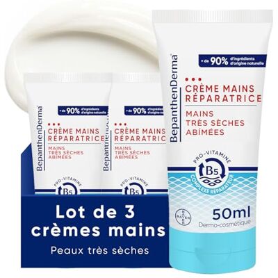 Bepanthen Intensieve herstellende handcrème – zeer droge en beschadigde huid – herstellende verzorging voor de gevoelige huid met sheaboter en arganolie – niet-vette formule – snelle absorptie – Derma – 3 x 50 ml Bepanthen Intensieve herstellende handcrème – zeer droge en beschadigde huid – herstellende verzorging voor de gevoelige huid met sheaboter en arganolie – niet-vette formule – snelle absorptie – Derma – 3 x 50 ml