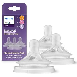 AVENT Philips Natural Response fopspeen assortiment, 3 Natural Response fopspenen met verschillende debietsnelheden: medium (debiet 3), snel (debiet 4) en extra snel (debiet 5), 3 stuks, SCY960/03 AVENT Philips Natural Response fopspeen assortiment, 3 Natural Response fopspenen met verschillende debietsnelheden: medium (debiet 3), snel (debiet 4) en extra snel (debiet 5), 3 stuks, SCY960/03