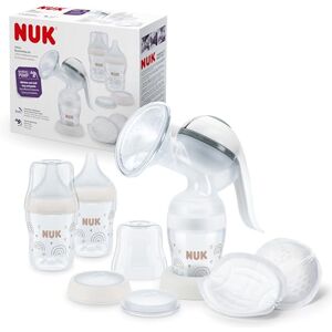 NUK Handmatige borstkolf, zacht siliconen kussen, ergonomische hendel, 2 x perfecte match-flessen, 150 ml, 2 x high-performance wegwerpborstkussens NUK Handmatige borstkolf, zacht siliconen kussen, ergonomische hendel, 2 x perfecte match-flessen, 150 ml, 2 x high-performance wegwerpborstkussens