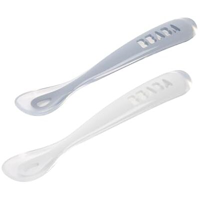 Béaba , set van 2 siliconen lepels baby / kind 1e Leeftijd, vanaf 4 maanden, zachte, afgeronde punt, lange en ergonomische handgreep, inclusief transportbox, windblauw Béaba , set van 2 siliconen lepels baby / kind 1e Leeftijd, vanaf 4 maanden, zachte, afgeronde punt, lange en ergonomische handgreep, inclusief transportbox, windblauw