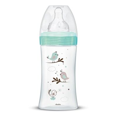 Dodie Anti-koliek Initiatie fles + glas, vogelgroen, 270 ml, 0-6 maanden, ronde speen, debiet 2 Dodie Anti-koliek Initiatie fles + glas, vogelgroen, 270 ml, 0-6 maanden, ronde speen, debiet 2
