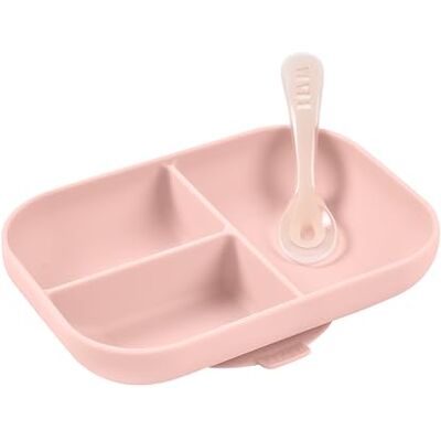 Béaba , Babymaaltijdset, met zuignap, antislip, siliconen bord met vakken + lepel, gezond en duurzaam, vaatwasmachinebestendig, magnetron, vriezer, onderhoudsvriendelijk, roze Béaba , Babymaaltijdset, met zuignap, antislip, siliconen bord met vakken + lepel, gezond en duurzaam, vaatwasmachinebestendig, magnetron, vriezer, onderhoudsvriendelijk, roze