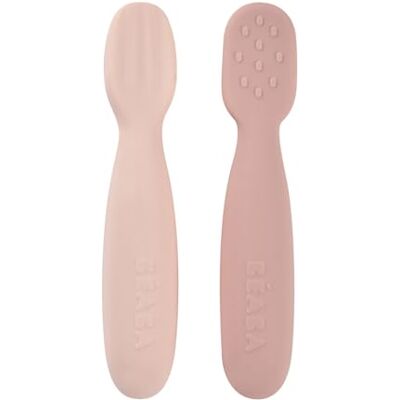 Béaba , Set van 2 lepels voor baby's van 1e leeftijd, voorlepels van siliconen, babybestek, vanaf 4 maanden, ergonomische vorm, verschillende texturen, ergonomische handgreep, suikerspin/marshmallow Béaba , Set van 2 lepels voor baby's van 1e leeftijd, voorlepels van siliconen, babybestek, vanaf 4 maanden, ergonomische vorm, verschillende texturen, ergonomische handgreep, suikerspin/marshmallow