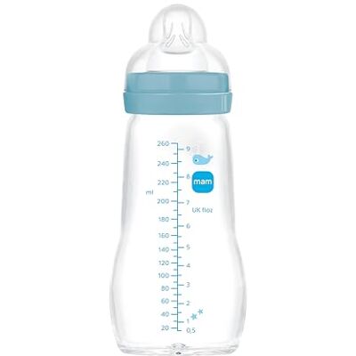 MAM Glazen fles, 2-4 maanden, 260 ml, met speen 2 medium debiet van siliconen, gemakkelijk te reinigen, Feel Good, blauw, 1 stuk MAM Glazen fles, 2-4 maanden, 260 ml, met speen 2 medium debiet van siliconen, gemakkelijk te reinigen, Feel Good, blauw, 1 stuk