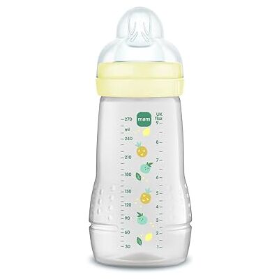 MAM Babyfles, 2-4 maanden, 270 ml, met zuiger 2 met gemiddelde doorstroming van siliconen, gemakkelijk vast te houden, gemakkelijk te reinigen, gemakkelijk te reinigen, neutraal glanzend, 1 stuk MAM Babyfles, 2-4 maanden, 270 ml, met zuiger 2 met gemiddelde doorstroming van siliconen, gemakkelijk vast te houden, gemakkelijk te reinigen, gemakkelijk te reinigen, neutraal glanzend, 1 stuk