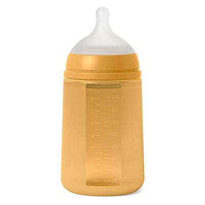 Suavinex , Fles met siliconen fles en symmetrische speen SX Pro, zacht en flexibel, met anti-koliek ventiel, medium flow flesje (M), voor baby's + 3 maanden. Colour Essence, mosterd Suavinex , Fles met siliconen fles en symmetrische speen SX Pro, zacht en flexibel, met anti-koliek ventiel, medium flow flesje (M), voor baby's + 3 maanden. Colour Essence, mosterd
