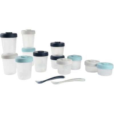 Béaba , Set van 12 stuks bewaarpotjes en 2 siliconen lepels, clip, stapelbare en in elkaar passende potjes, 100% afsluitbaar, maatverdeling, vriezer, moedermelk (2 x 90 ml & 4 x 150 ml & 6 x 250 ml), Storm Béaba , Set van 12 stuks bewaarpotjes en 2 siliconen lepels, clip, stapelbare en in elkaar passende potjes, 100% afsluitbaar, maatverdeling, vriezer, moedermelk (2 x 90 ml & 4 x 150 ml & 6 x 250 ml), Storm