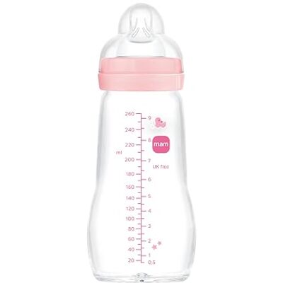 MAM Glazen fles, 2-4 maanden, 260 ml, met speen 2 met gemiddelde doorstroming, siliconen, gemakkelijk te reinigen, Feel Good, roze, 1 stuk MAM Glazen fles, 2-4 maanden, 260 ml, met speen 2 met gemiddelde doorstroming, siliconen, gemakkelijk te reinigen, Feel Good, roze, 1 stuk