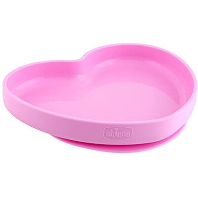 Chicco Siliconen bord, hartvorm, met zuignap, roze, 9 m + 1 stuk Chicco Siliconen bord, hartvorm, met zuignap, roze, 9 m + 1 stuk