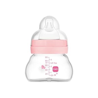 MAM 1 x glazen babyfles voor pasgeborenen, 0 maanden, 90 ml, met 0 extra langzame stroom, siliconen, gemakkelijk te reinigen, roze MAM 1 x glazen babyfles voor pasgeborenen, 0 maanden, 90 ml, met 0 extra langzame stroom, siliconen, gemakkelijk te reinigen, roze