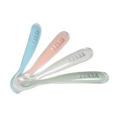 Béaba Baby Lepels Siliconen speenlepel Set van 2-1e etappe Met draagtas Roze Béaba Baby Lepels Siliconen speenlepel Set van 2-1e etappe Met draagtas Roze