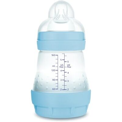MAM Anti-koliek babyfles, pasgeborenen, 0-2 maanden, 160 ml, met zuiger 1 langzame siliconen stroom, gemakkelijk te accepteren, zelfsteriliseerbaar en gemakkelijk te reinigen, Easy Start Anti-koliek, mat blauw, 1 stuk MAM Anti-koliek babyfles, pasgeborenen, 0-2 maanden, 160 ml, met zuiger 1 langzame siliconen stroom, gemakkelijk te accepteren, zelfsteriliseerbaar en gemakkelijk te reinigen, Easy Start Anti-koliek, mat blauw, 1 stuk