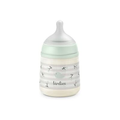 Suavinex , Anti-koliekfles 150 ml met symmetrische speen SX Pro van siliconen, langzame stroom (S) voor moeder- en kunstmelk of water, baby's + 0 maanden en pasgeborenen, groene birdies Suavinex , Anti-koliekfles 150 ml met symmetrische speen SX Pro van siliconen, langzame stroom (S) voor moeder- en kunstmelk of water, baby's + 0 maanden en pasgeborenen, groene birdies