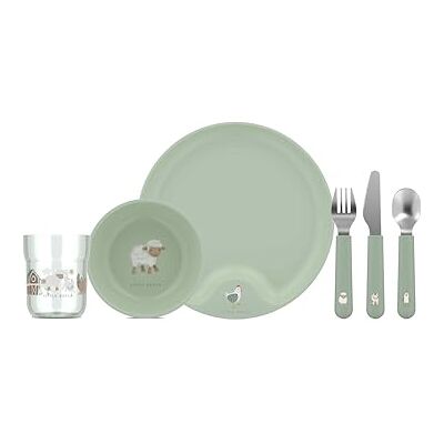 Mepal Kinderserviesset 6-delig Mio Peuterservies Inclusief bestek, glas, bord en kom Vaatwasmachinebestendig en BPA-vrij Little Farm Mepal Kinderserviesset 6-delig Mio Peuterservies Inclusief bestek, glas, bord en kom Vaatwasmachinebestendig en BPA-vrij Little Farm