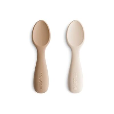 mushie Siliconen starterlepel, set van 2 lepels voor peuters, voor baby's om alleen te leren eten, vaatwasmachinebestendig, natuurlijk/shifting zand mushie Siliconen starterlepel, set van 2 lepels voor peuters, voor baby's om alleen te leren eten, vaatwasmachinebestendig, natuurlijk/shifting zand
