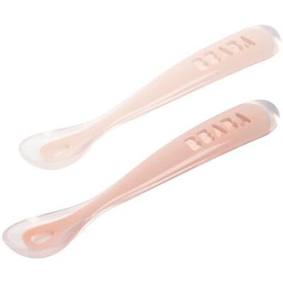 Béaba Baby Lepels Siliconen speenlepel Set van 2-1e etappe Met draagtas Roze Béaba Baby Lepels Siliconen speenlepel Set van 2-1e etappe Met draagtas Roze