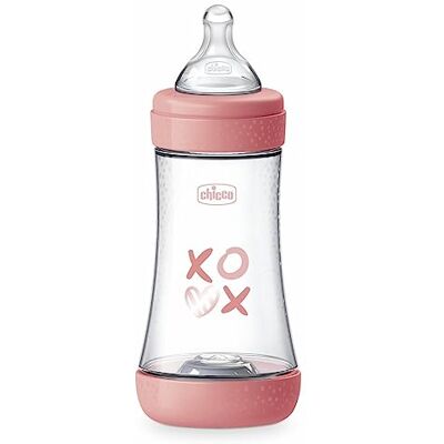 Chicco PERFECT 5 anti-koliek flessen, 240 ml, medium debiet, 2 maanden + met zachte siliconen speen, biofunctionele fles met Intui-flow-systeem, 240 ml, roze Chicco PERFECT 5 anti-koliek flessen, 240 ml, medium debiet, 2 maanden + met zachte siliconen speen, biofunctionele fles met Intui-flow-systeem, 240 ml, roze