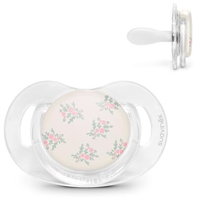Suavinex , Fopspeen voor baby's, 6/18 maanden, symmetrische speen SX Pro van siliconen, plat en flexibel, omkeerbaar, respecteert de ontwikkeling van de mond, transparant schild, Poetry Rose Suavinex , Fopspeen voor baby's, 6/18 maanden, symmetrische speen SX Pro van siliconen, plat en flexibel, omkeerbaar, respecteert de ontwikkeling van de mond, transparant schild, Poetry Rose